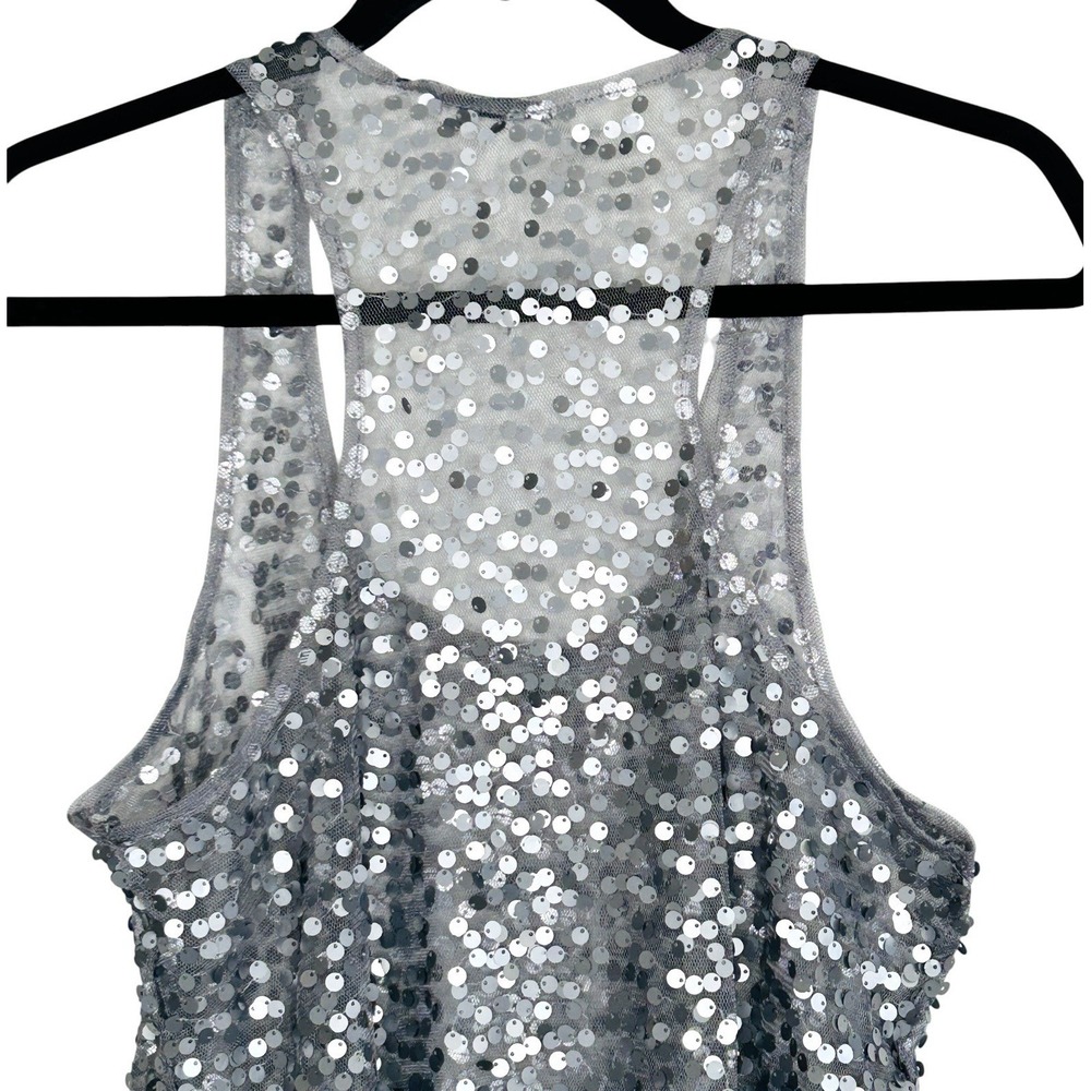 Y2k Fairy Sheer Mesh Sequin Tank Top Medium Festival Boho Chic Clubwear Disco - Picture 6 of 7